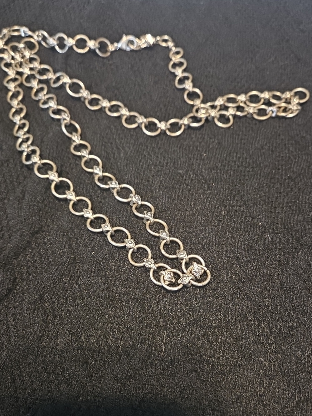 Lucky Brand Silver-Tone Linked Circle Necklace with Crystal Details